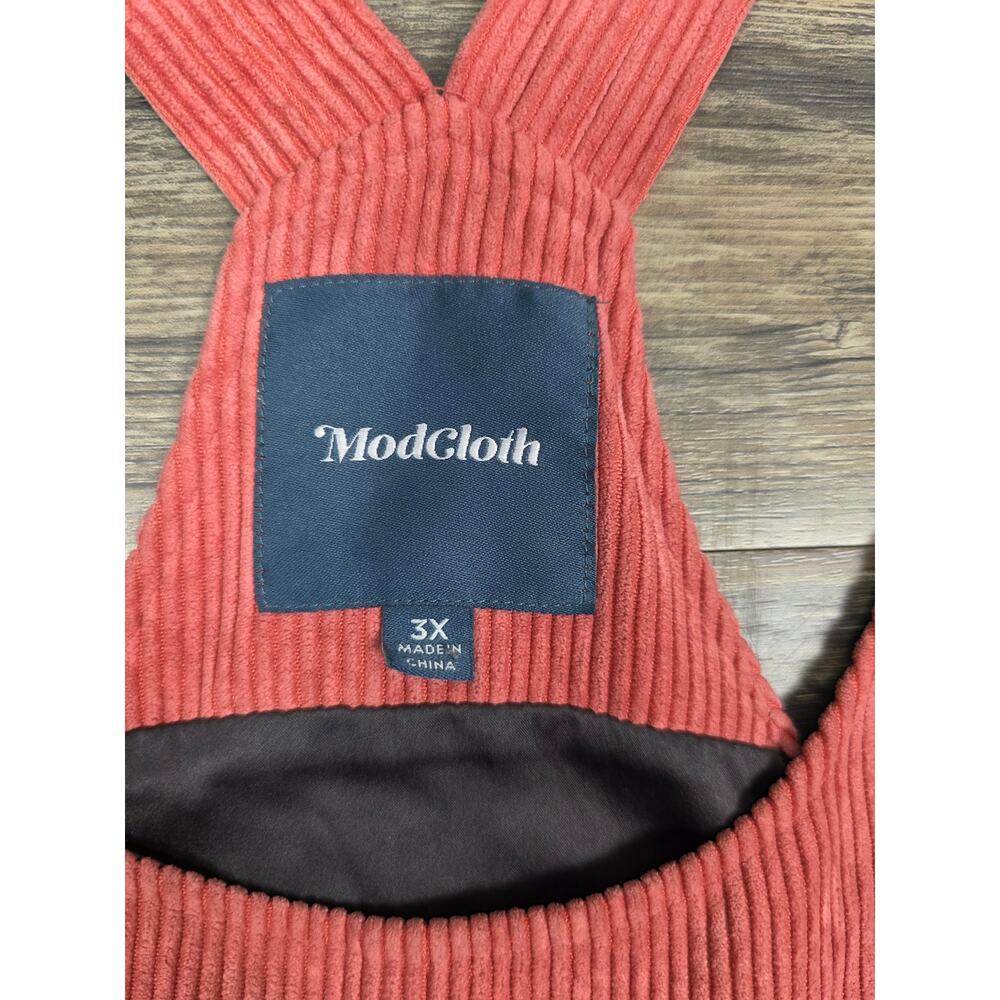 ModCloth Corduroy Pinafore Dress 3X Rust Orange Cottagecore Overall Mini Dress - Picture 4 of 9